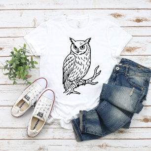 Camiseta Búho Cornudo en Arte de Línea de Rama