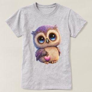 Camiseta Búho de dibujos animados sosteniendo un corazón co