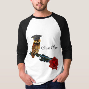 CAMISETA BÚHO DE LA GRADUACIÓN Y MONOGRAMA ROJO DEL SELLO