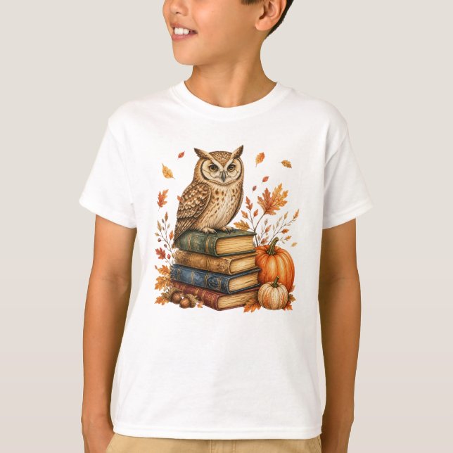 Camiseta Búho de lectura Otoño Halloween  (Anverso)