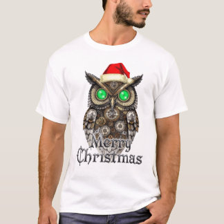 Camiseta Búho de Navidad Steampunk: Latón Antiguo y Esmeral
