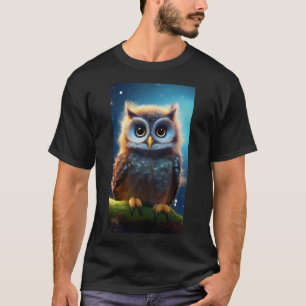 Camiseta Búho de ojos abiertos en una noche mágica tamaño g