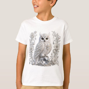Camiseta Búho de Perla de Cristal Blanco
