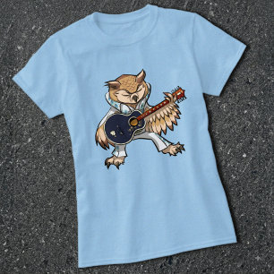 Camiseta Búho Divertido Cantante de Rock And Roll y Guitarr