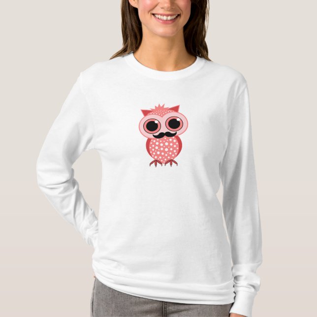 Camiseta búho divertido con el bigote (Anverso)