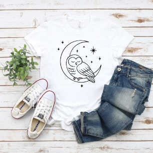 Camiseta Búho durmiendo en arte de línea de luna creciente