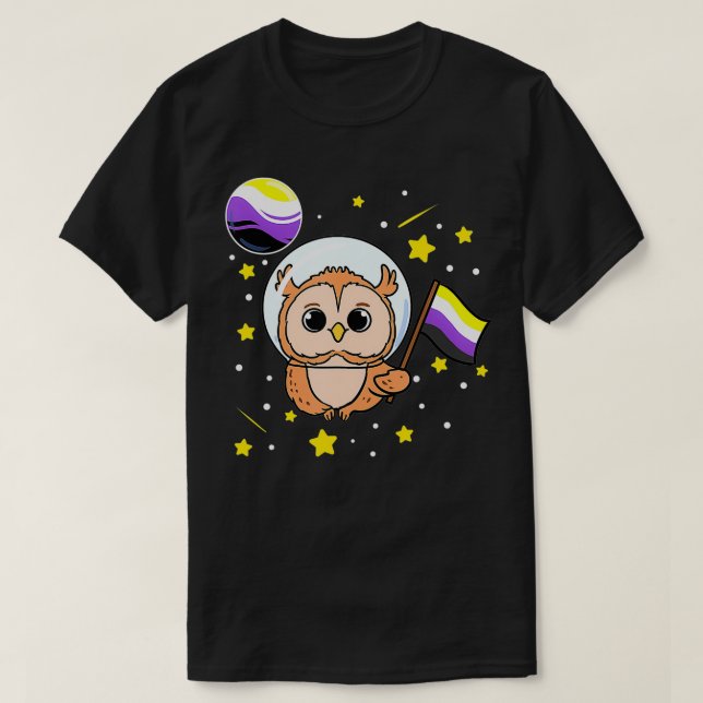 Camiseta Búho en el espacio Orgullo no binario (Diseño del anverso)