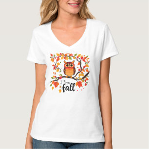 Camiseta Búho en rama de árbol, amo el diseño de otoño
