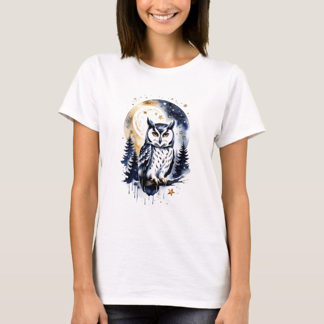 Camiseta Búho en un bosque estrellado (Anverso)