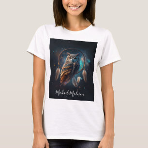 Camiseta Búho Espacial Místico con Arte de Cazador de Sueño