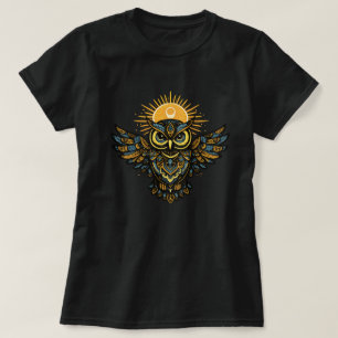 Camiseta Búho Guardián Celestial Halo Solar Arte Folclórico