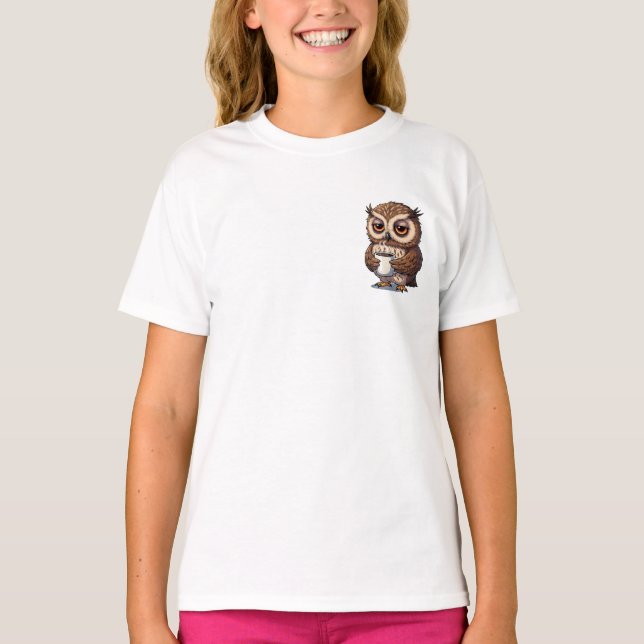 Camiseta Búho Infantil Cansado de Café (Anverso)