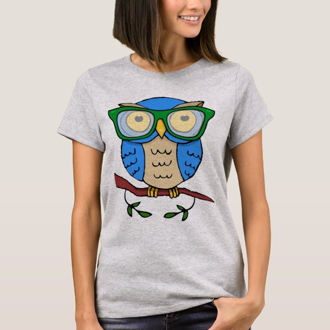 Camiseta Búho Lindo con Gafas Verdes (Anverso)