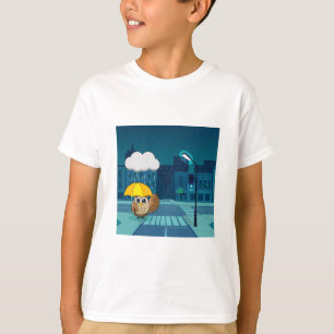 Camiseta Búho lindo con paraguas en el día de lluvias