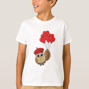 Camiseta Búho lindo volando con globos cardíacos