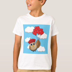 Camiseta Búho lindo volando con globos cardíacos