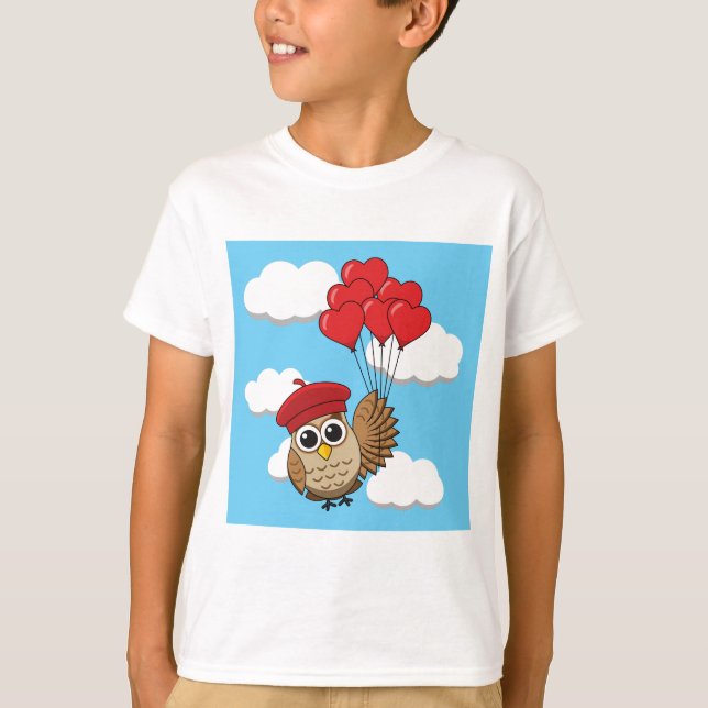Camiseta Búho lindo volando con globos cardíacos (Anverso)