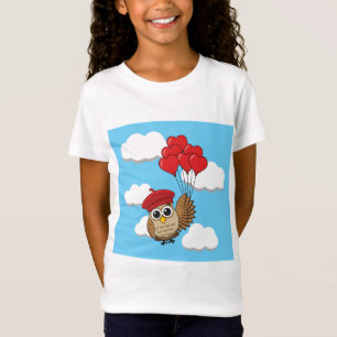 Camiseta Búho lindo volando con globos cardíacos
