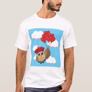 Camiseta Búho lindo volando con globos cardíacos