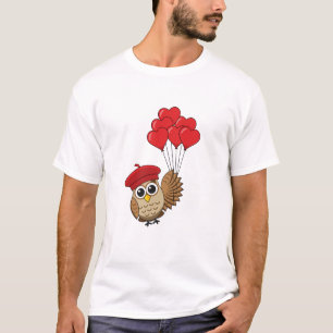 Camiseta Búho lindo volando con globos cardíacos