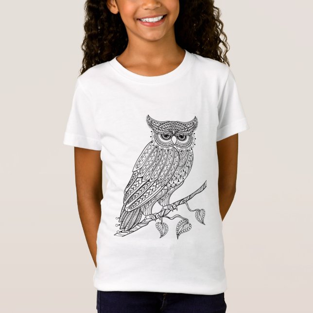 Camiseta Búho mágico inspirado que se sienta en rama (Anverso)
