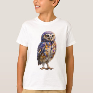 Camiseta Búho Manchado Mágico de Morado y Dorado para Niños