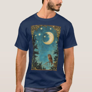 CAMISETA BÚHO NOCTURNO LUNA LLENA Y NOCHE ESTRELLADA