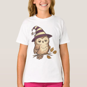 Camiseta Búho Nocturno Soñoliento con Sombrero de Bruja Mor
