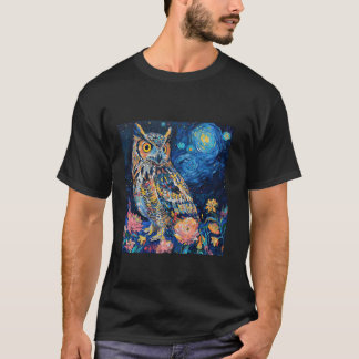 Camiseta Búho Nocturno Van Gogh Estilo Pintura Decorativo M