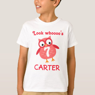 Camiseta Búho rojo unisex A07 del 7mo cumpleaños lindo