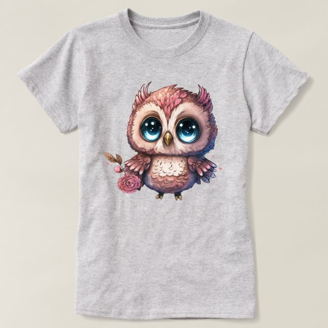 Camiseta Búho Rosa Con Ilustración De Flor (Diseño del anverso)