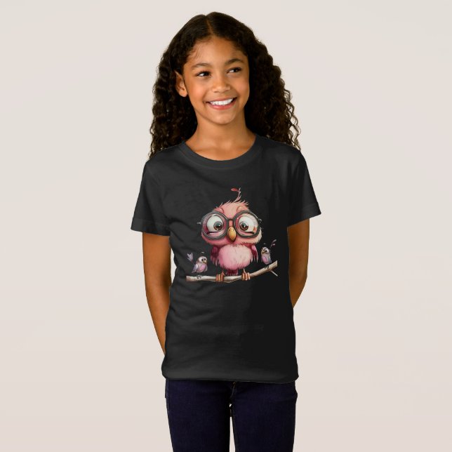 Camiseta Búho Rosa Lindo & Amigos Pájaros (Anverso completo)
