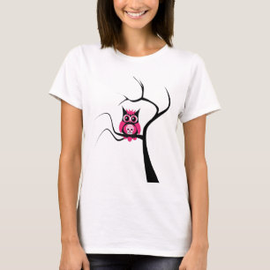 Camiseta Búho rosado del cráneo del azúcar en árbol