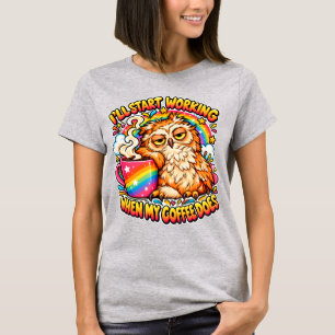 Camiseta Búho Soñoliento Humor de Café Amante de la Cafeí