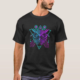 Camiseta Búho Turquesa Purpura Con Synthwave Geométrico Tri