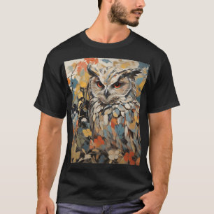 Camiseta Búho y flores en pintura de primavera