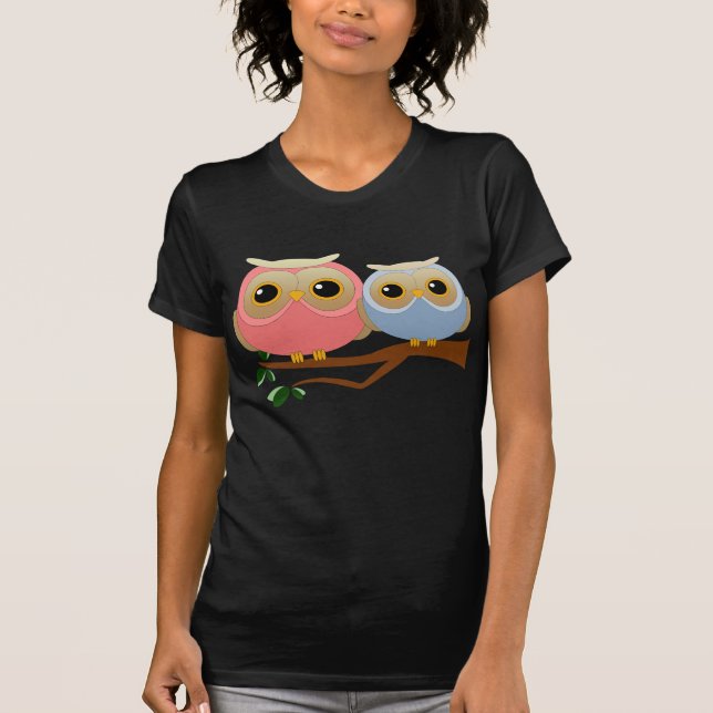 Camiseta Búhos rosados y azules (Anverso)