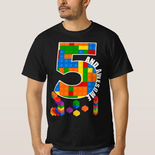 Camiseta Building Blocks Bricks 5 Year Old Awesome Birthday (Anverso)