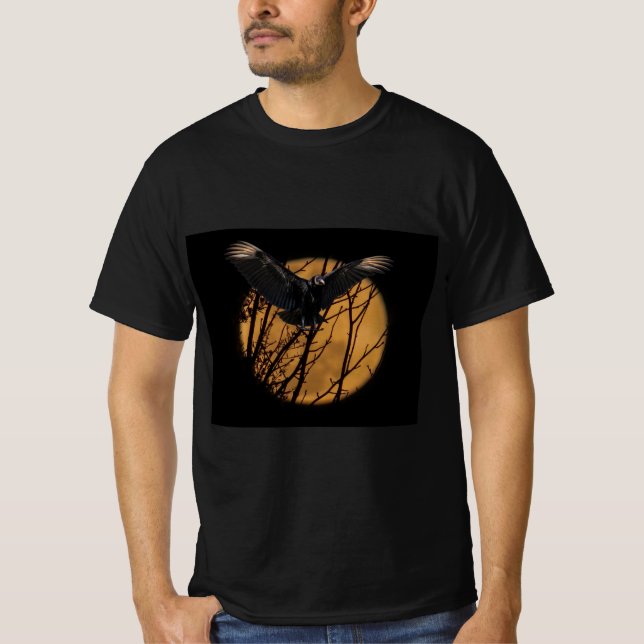 Camiseta Buitre negro en la luna llena Halloween  (Anverso)