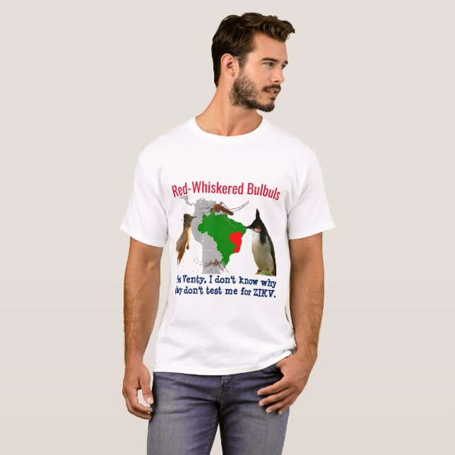 Camiseta Bulbuls de terremotos rojos en Brasil, de RoseWrit (Anverso completo)