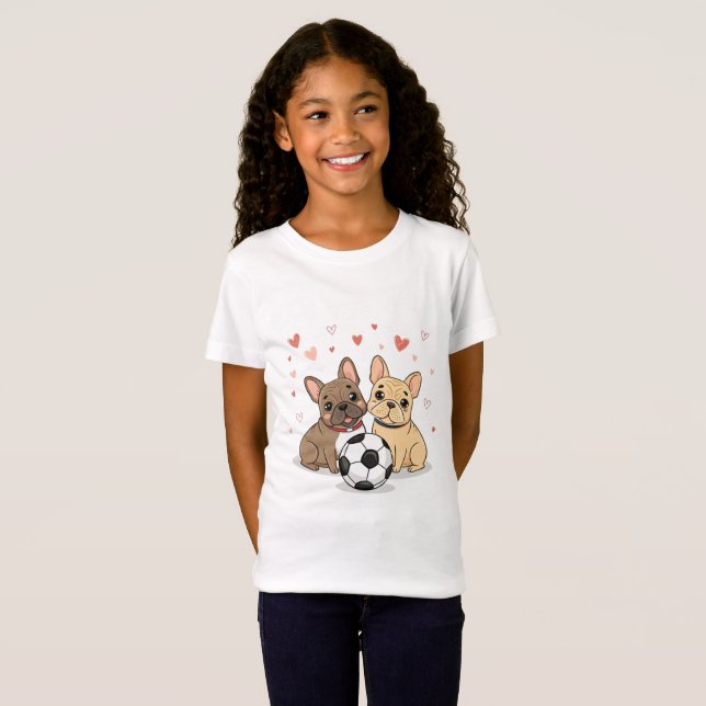 Camiseta Buldog Francés with soccer ball Valentine's Day (Anverso completo)