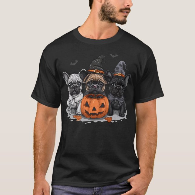 Camiseta Buldogues franceses de Halloween lindos bruja perr (Anverso)