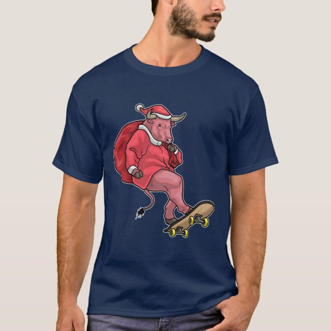 Camiseta Bull Christmas Skateboard (Anverso)