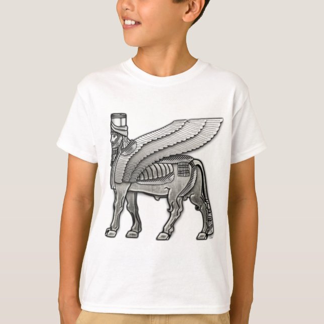 Camiseta Bull coa alas babilónico Lamassu (Anverso)