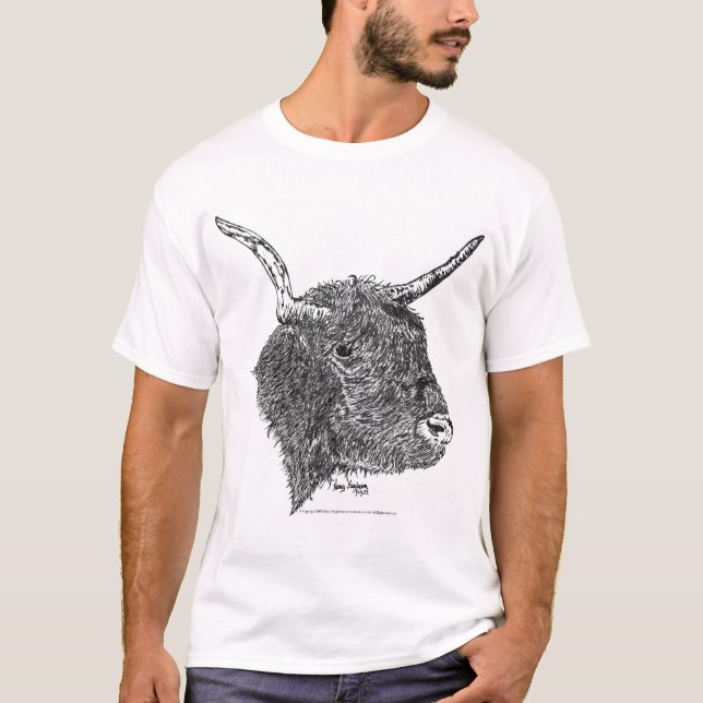 Camiseta Bull con la pluma de los cuernos y el dibujo de la (Anverso)