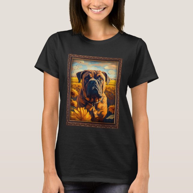 Camiseta Bull Mastiff Pintura Flor de girasol Mamá F Mujere (Anverso)