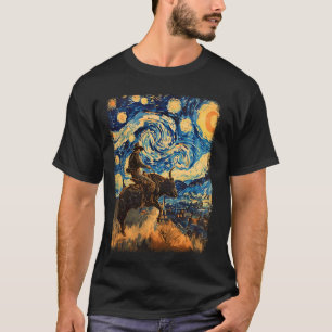 Camiseta Bull Rider Bull Riding Cowboy Starry Night Paintin