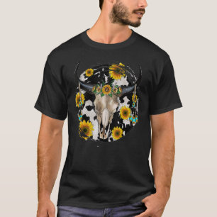 Camiseta Bull Skull Leopardo Piel de vaca Sunflower Western