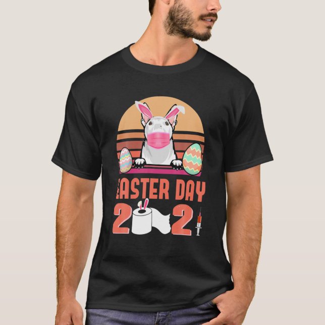 Camiseta Bull Terrier Dog Cara Máscara Bunny Egg Easter Day (Anverso)