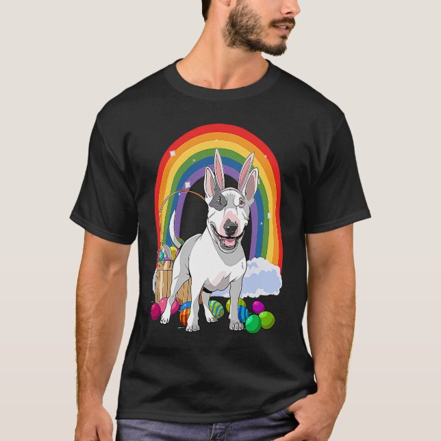 Camiseta Bull Terrier Dog Happy Easter Eggs Bunny Kids (Anverso)